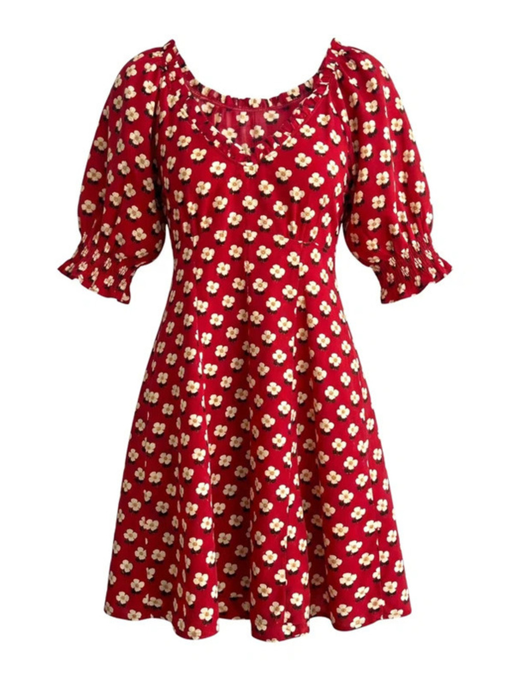 Kate Spade Red Floral Block Flower Fluid Midi Dress - Size 8 (UK 12 / EU 40)